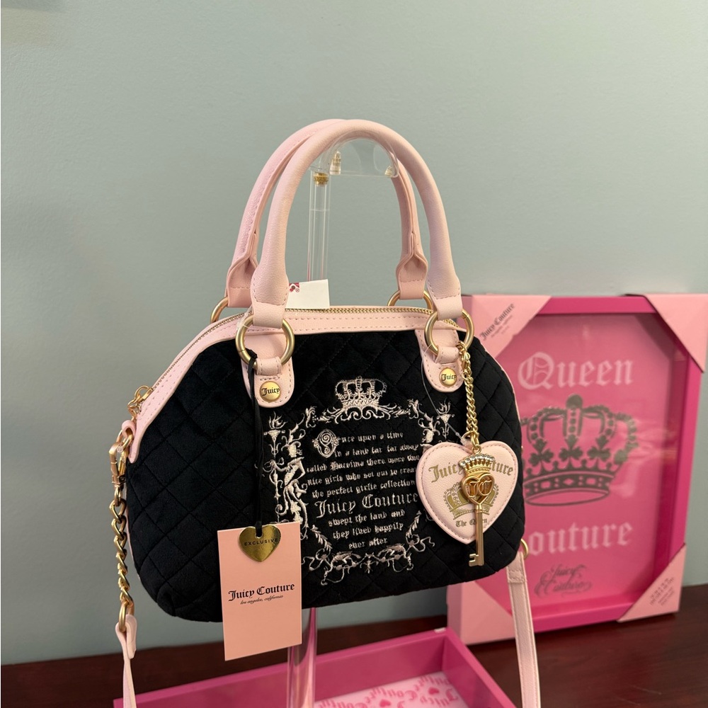Juicy Couture Black and Pink Satchel with Embroidery